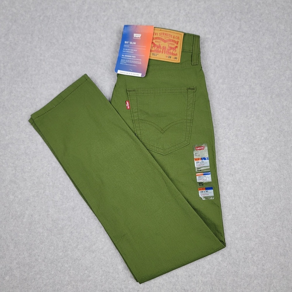 Levi's 511 Mens Size‎ 28x30 Performance Slim Fit Tapered Green 5 Pocket Pants